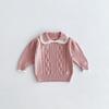 Conjunto de Suéter con Cuello de Encaje de Manga Larga y Falda de Punto para Niña Estilo Coreano 2026 Otoño