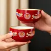 Tazas de Té para Brindis de Boda, Tazas y Cuencos de Pareja Dragón y Fénix, Juego de Cuenco y Palillos de Boda, Juego de Té Rojo para Novios
