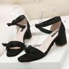 2019-1 Moda coreana simple elegante delgada verano tacones altos sandalias de gamuza de tacón alto de tacón grueso para mujer