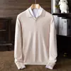 Tejidos 100% Lana Pura para Hombre Otoño e Invierno Nuevo Cuello Frac Tejido de Manga Larga Moda Ropa Interior Cuello Tijera Tejido para Hombre