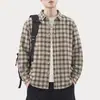 Jaqueta camisa xadrez color block retrô americana nova 2026, masculina, corte solto, versátil, casual, manga longa, algodão