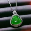 Colgante de calcedonia de hielo de alta calidad con incrustaciones de plata, Maitreya, hojas masculinas, frijoles, iluminación, collar de ágata y jade, material de caballo al por mayor