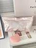 Bolsa de Cosméticos con Lazo Perlado Rosa Transfronterizo Linda Femenina Alta Calidad Gran Capacidad Bordada Satén de Seda Bolsa de Almacenamiento