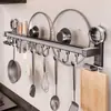Ganchos de Cozinha com Ventosa Sem Furos Carga Forte Suporte de Armazenamento de Cozinha Barra Montada na Parede Porta Tampas de Panela Colheres Dropshipping