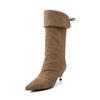 2025 Nuevas Botas de Cuero para Mujer, Punta Fina, Tacón de Aguja, Plisadas, de Pila, con Tirantes, de Caña Alta, Botas Largas