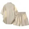 Ropa de trabajo de verano camisa de manga corta traje deportivo para hombres, camisa holgada fina de seda helada y pantalones cortos conjunto casual de dos piezas para hombres