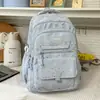 Mochila Preta Cool e Discreta com Estampa Completa de Corações e Flocos de Neve, Multi-Compartimentos, Grande Capacidade, Mochila Leve para Alunos do Ensino Fundamental e Médio