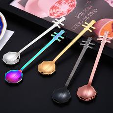 厂家直销 304不锈钢咖啡勺创意13cm甜品勺搅拌勺小圆勺钛金小勺子