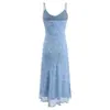 Bzl2026 Vestido de Verão Feminino Estilo Europeu e Americano, Comprimento Médio, Azul, Estampa Floral, Alça com Babado 26484 Cor da Foto