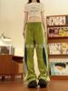 Pantalones Casuales de Rayas Dopamina Verano 2024 con Tres Barras y Contraste de Color para Mujer, Puntadas Sueltas, Pantalones Casuales Sueltos