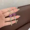 Brincos Borboleta com Franja e Zircônia Rosa em Prata Leve Doce High-end Pendente Moda Elegante Versátil para Mulheres