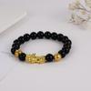 Pulseira de Pedra Natural 8mm Pixiu Dourado para Homens e Mulheres, Boa Sorte no Ano de Nascimento, Ágata Imitada, Pulseira de Casal Moderna e Simples