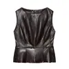 Ropa de Mujer Europea y Americana Aliexpress Ins Popular Moda Top con Efecto Piel y Cinturón + Falda