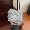 Bolsa de ombro feminina com brilho e detalhes em diamante, nova moda 2026 bolsa de corrente em jeans, bolsa de ombro grande e moderna para o verão