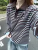 Impresionante Suéter de Punto Rayado con Cuello Camisero para Mujer, Camisa Polo para Usar Sola en Otoño, Estilo Coreano de Principios de Otoño, Top Holgado
