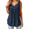 Camiseta Casual sin Mangas de Color Puro Plisada para Mujer de Amazon, Superventas Verano 2019, Chaleco con Botones de Longitud Media