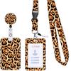 Portatarjetas con cordón para identificación para teléfono móvil, estampado de cactus leopardo con flor de hoja de verano pintado a mano, tarjetero de inserción a presión