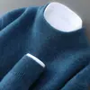 Suéter 100% lana pura para hombre, cuello semi-alto, jersey de negocios engrosado, suéter base de punto suelto de manga larga, cachemir