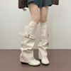 Botas de Cavaleiro Femininas 2026 Outono/Inverno Bico Redondo Fivela de Cinto Salto Bloco Cano Alto, Botas Longas Retro de Nicho Acima do Joelho