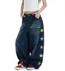 Moda de Comercio Retro Americano Bordado de Estrella Lateral Jeans Cimitarra Silueta Holgada Unisex Pantalones Largos Caídos