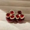 Brincos Grandes de Pérola com Flor de Zircônia Vermelha para Mulheres 2025 Novo Estilo Quente Brincos de Alta Qualidade Joias de Orelha Únicas e Bonitas
