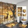 Nuevo Producto de Comercio Exterior: Decoración de Baño Estilo Cuento de Hadas Navideño con Estampado de Papá Noel y Muñeco de Nieve Cortina de Ducha Juego de Cuatro Piezas con Alfombrilla de Piso