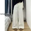 Calça Jeans Branca Skinny Wide-Leg para Mulheres Outono e Inverno 2025 Nova Cintura Alta Solta Caimento Reto Petite Comprimento Total