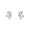 Brincos de Prata Pura S999 Flor Rosa Cravejados de Diamante para Mulheres, Novos Brincos Elegantes Estilo Coreano, Brincos Exquisitos Simples e Versáteis Atacado