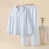 Nuevo Conjunto de Pijama de Algodón Doble Capa de Gasa Estilo Dibujo Animado Lindo para Mujer Primavera y Otoño Delgado Manga Larga Holgado Conjunto de Ropa para el Hogar