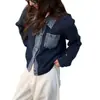 Nuevo cárdigan suéter de punto de mezclilla patchwork estilo coreano de cuello polo para otoño e invierno, prenda exterior holgada y moderna para mujer
