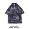 Camisa Havaiana Floral de Manga Curta Masculina Solta e Versátil Verão Camisa de Colarinho Cubano Estilo Hong Kong Tendência Jaqueta de Praia
