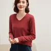 Suéter Feminino de Cashmere com Gola V Outono e Inverno Novo Solto Slim Manga Longa Suéter Básico Macio Elegante Curto de Lã