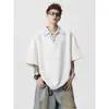 Camiseta masculina de manga curta com gola de camisa falsa de duas peças, marca moderna de verão, gola polo de alta qualidade, estilosa e solta, manga meia-manga fresca e confortável