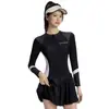 Traje de baño deportivo para mujer talla grande de Amazon, de una pieza con falda, manga larga protectora del sol, conservador, que cubre el abdomen, adelgazante, traje de buceo y surf para mujer