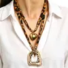 Collar con Estampado de Leopardo y Cinta Retro Colgante de Cruz Estrella de Mar Luna Corazón Lazo Collar Colgante Femenino Dulce Fresco Chica Caliente