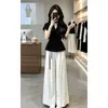 Conjunto de Ropa Súper Elegante Estilo Coreano 2026 Nuevo Conjunto de Dos Piezas para Mujer Verano Camiseta Negra de Manga Corta Pantalones Anchos