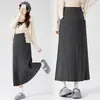 Saia-calça de maternidade, saia plissada de tricô estilo coreano cinza escuro para outono/inverno, cintura alta, cobre a barriga, confortável de usar, saia longa para grávidas