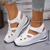 Sandalias de cuña de talla grande para mujer, nuevo estilo transfronterizo europeo y americano, primavera 2025, estilo romano con cierre de velcro, comercio exterior