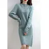 Vestido Suéter de Punto Grueso de Cachemira para Mujer de Longitud Media con Cuello Alto Parcial, Elegante Vestido Suéter Ajustado Estilo Europeo y Americano