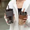 Copo grande de vidro, estiloso e moderno, com canudo, portátil, adequado para estudantes, casais e com grande capacidade, perfeito para café