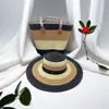 Sombrero de Paja Transfronterizo Bolso de Paja Set de Dos Piezas Sombrero para el Sol Gran Capacidad Bolso Tote Rayado Bolso de Hombro Bolso de Playa Tienda de Fábrica