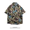 Camisa Havaiana Floral Masculina Estilo Hong Kong Tendência Casual Solta Versátil Férias de Praia Floral Casal Manga Curta