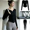 Top deportivo, camiseta de secado rápido, pantalones de entrenamiento ajustados, conjunto de outfit de yoga, adelgazante de cintura, adelgazante, conjunto de dos piezas de fitness para mujer con cuello en V