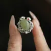 Novo Anel Estilo Chinês para Mulheres, Anel Aberto Ajustável Estilo Étnico Retrô de Alto Padrão de Nicho, Anel de Superfície de Ovo Verde Novo Produto