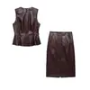 Conjunto de top sem mangas de couro e saia bodycon, roupas femininas transfronteiriças europeias e americanas ZA, mais vendido no AliExpress, justo, plissado