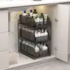 Organizador de Fregadero Extraíble Tocador de Baño Caja de Almacenamiento Debajo del Fregadero Múltiples Niveles Lavabo de Inodoro Cesta Desplegable Estante Escalonado
