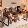 Portavasos de madera maciza, estante de almacenamiento de escritorio, organizador de tazas de té, tazas de agua, tazas de café, vitrina multicapa, mesa auxiliar para sala de estar o comedor