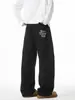 Pantalones Casuales de Sarga de Algodón de Pierna Recta Marca de Moda Nueva Primavera y Verano Pantalones con Bordado de Letras Estilo Americano Sueltos con Caída Pantalones Largos