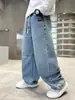 Jeans de Pierna Ancha para Niños de Primavera y Otoño Pantalones Largos Casuales Rectos Sueltos de Moda para Niños Medianos y Grandes Estilo Coreano Pantalones Cargo Lavados