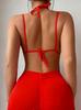2025 Vestido de Malla Transparente Europeo y Americano Cruzado Ajustado Sexy Rosa Sexy Sin Espalda Sexy Ropa para Mujer